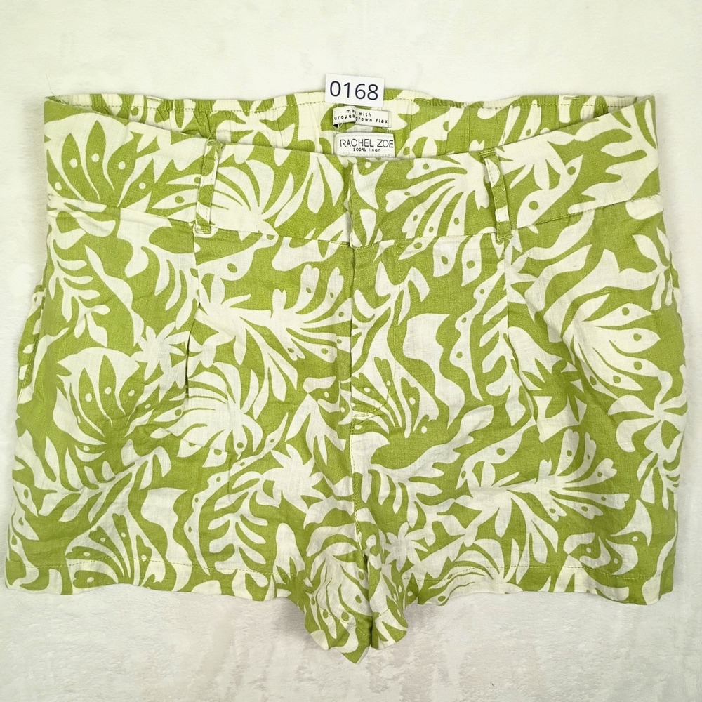 Rachel Zoe Womens Green White Tropical Palm Leaf 100% Linen‎ Shorts Size Large